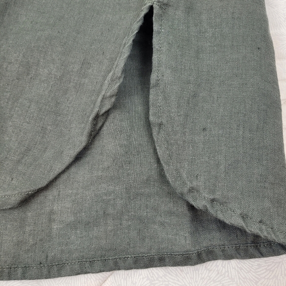 J Jill Love Linen olive green sleeveless button up top with side slits lagen S/P - Picture 8 of 11